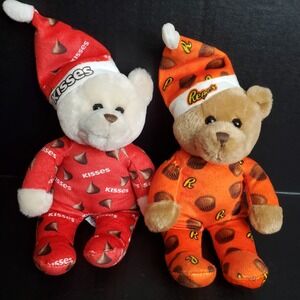 Reese's Peanutbutter Cups & Hershey Kisses Cabdy Plush Santa Bears X2 Christmas